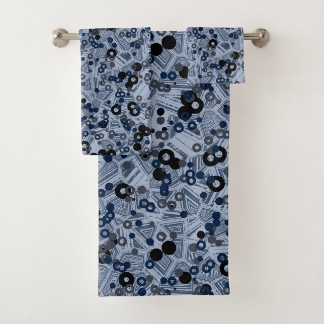Conjunto De Toalhas geométrico abstrato cinza e azul (Insitu)