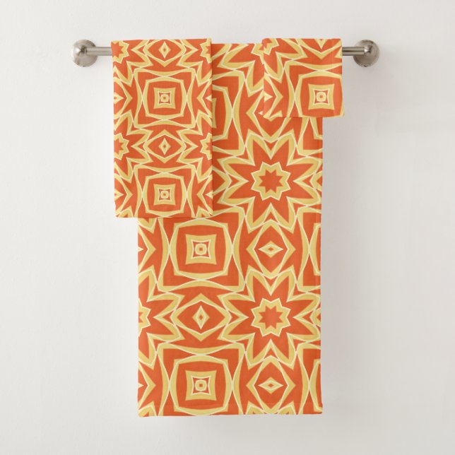 Conjunto De Toalhas Geométrico abstrato Star - Laranja e Dourado (Insitu)