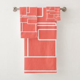 Conjunto De Toalhas Geométrico abstrato vivo moderno do coral & do