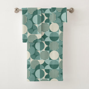 Conjunto De Toalhas Geométrico Bauhaus, Teal, Seafoam, Creme