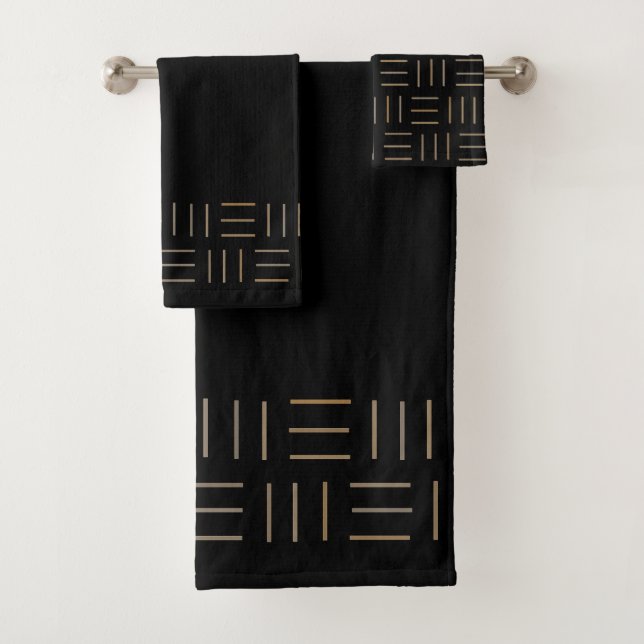 Conjunto De Toalhas Geométrico em preto e Dourado (Insitu)