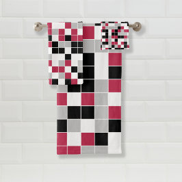 Conjunto De Toalhas Geométrico Moderno da Cinza Negra Magenta