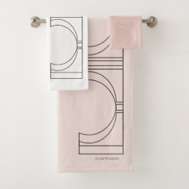Conjunto De Toalhas Geométrico Moderno Rosa Bege Branco