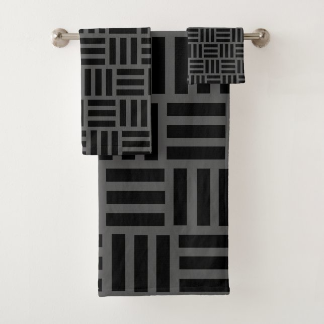 Conjunto De Toalhas Geométrico preto e cinza (Insitu)