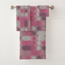 Conjunto De Toalhas geométrico rosa e mauve