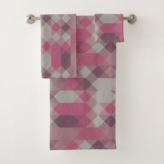 Conjunto De Toalhas geométrico rosa e mauve (Insitu)