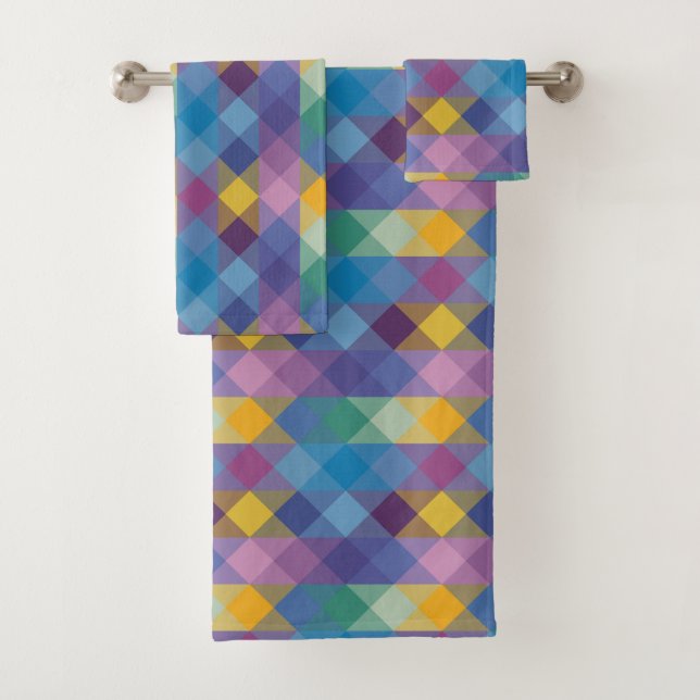 Conjunto De Toalhas geométrico verde, azul, rosa, amarelo e roxo (Insitu)
