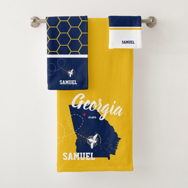Conjunto De Toalhas Georgia Dourado e Azul-Marinho (Insitu)