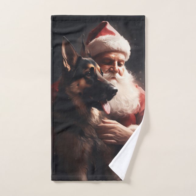 Conjunto De Toalhas German shepherd com Papai Noel Natal Festivo (Toalha de mão)
