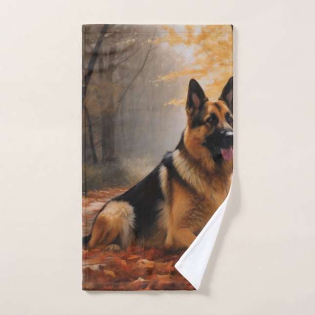 Conjunto De Toalhas German shepherd no outono Folhas caem inspiração (Toalha de mão)