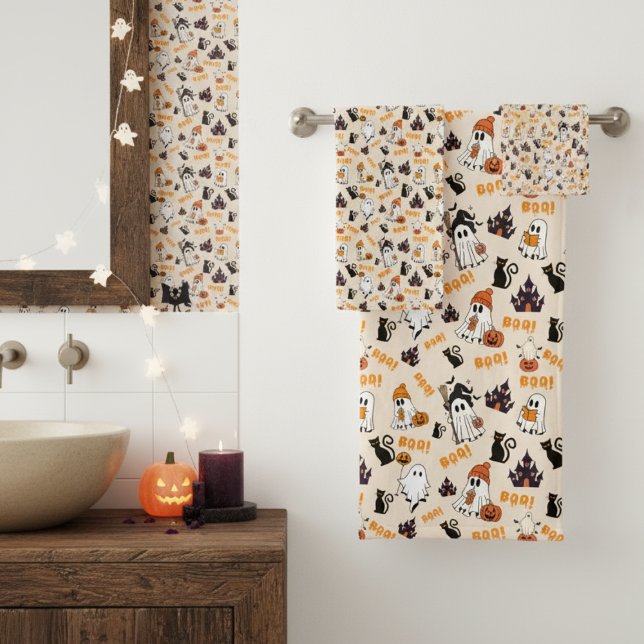 Conjunto De Toalhas Ghost Spooky, Fantasmas Bons do Halloween, Pumpkin (Criador carregado)