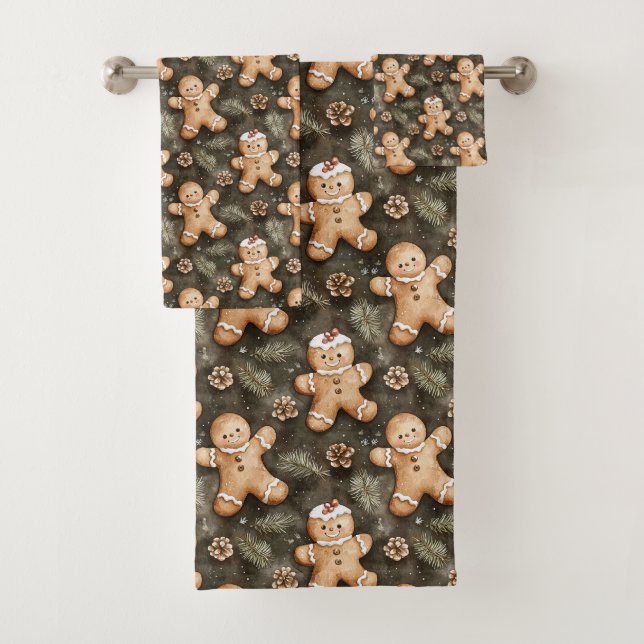 Conjunto De Toalhas Gingerbread and Pinecone Christmas Pattern (Insitu)