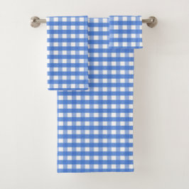 Conjunto De Toalhas Gingham Branco e Azul Francês