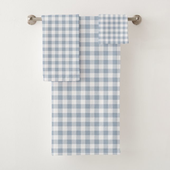 Conjunto De Toalhas Gingham Pattern Coastal Checkered White Muted Blue (Insitu)