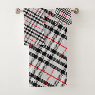 Conjunto De Toalhas Gingham Vermelho Branco Negro Tecido verificado