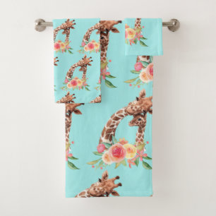 Conjunto De Toalhas Girafa Bonita Aquarela Mãe e Bebê Padrão