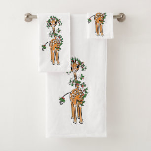 Conjunto De Toalhas Girafa de Natal bonita Holly Garland