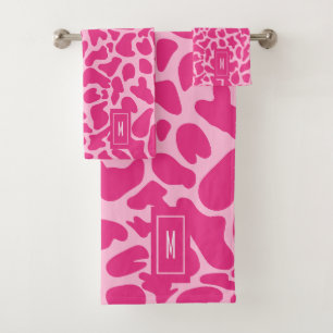 Conjunto De Toalhas Girafa Monograma Padrão de Pele Rosa impressão ani
