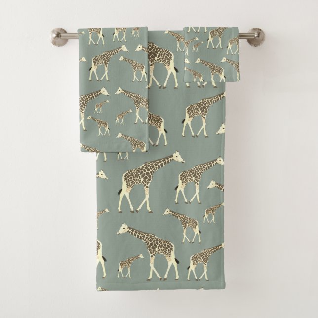 Conjunto De Toalhas Giraffe Exótico Animal Pattern Sage Green (Insitu)