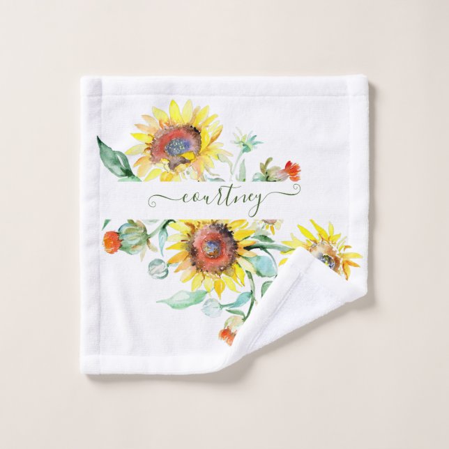 Conjunto De Toalhas Girassóis aquarela personalizados    (Pano de lavar)