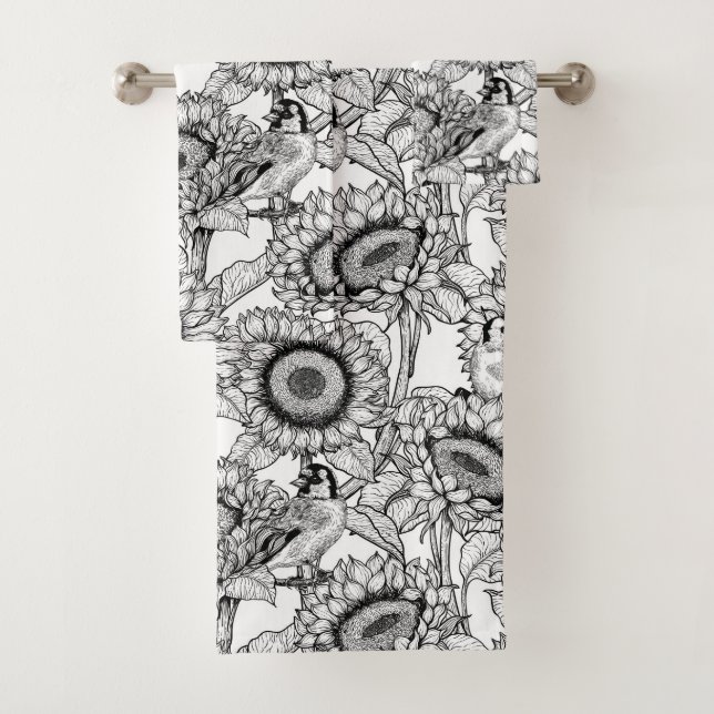 Conjunto De Toalhas Girassóis e coxas douradas a preto e branco (Insitu)