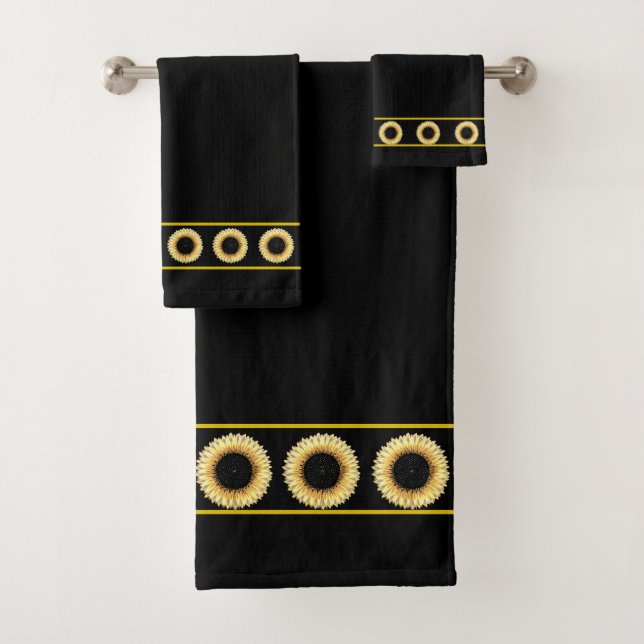 Conjunto De Toalhas Girassóis Elegantes e Sofisticados em Preto (Insitu)