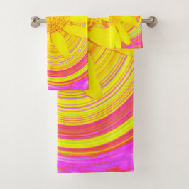 Conjunto De Toalhas Girassol Amarelo em espiral psicodélica