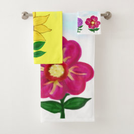 Conjunto De Toalhas Girassol Flor Roxa Flor Rosa Amarela