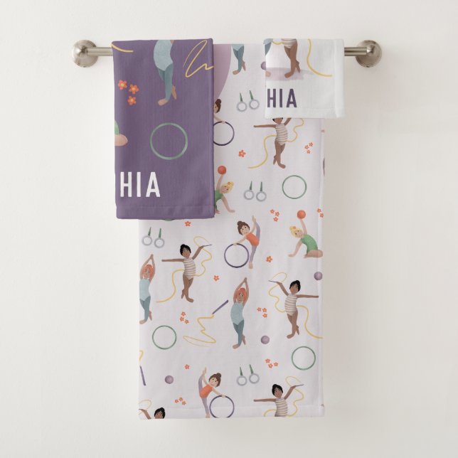Conjunto De Toalhas Girls Purple Gymnastics Filhos Monogramas (Insitu)