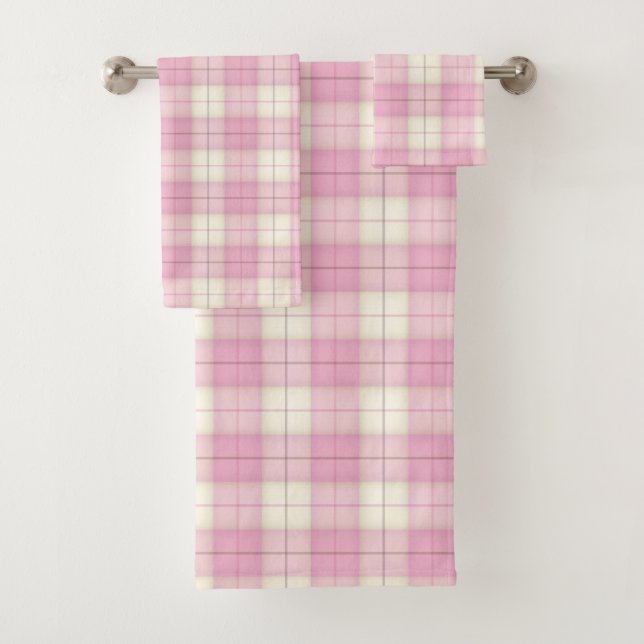 Conjunto De Toalhas Girly Pink Xadrez Tartan (Insitu)
