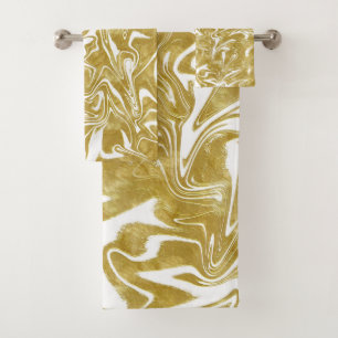 Conjunto De Toalhas Giro Elegante Dourado e branco