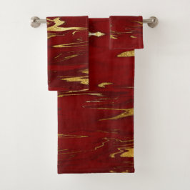 Conjunto De Toalhas Glam Red Dourado Faux Marble