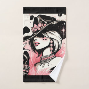 Conjunto De Toalhas Glam Rústico Cowgirl Rosa Brilho Impressão Cowhide
