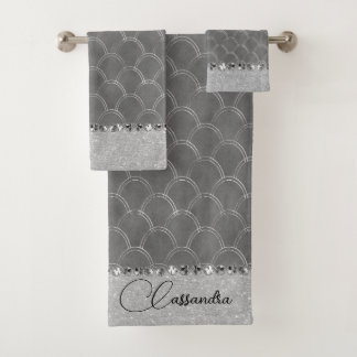 Conjunto De Toalhas Glam Silver Glittery Diamond Bling