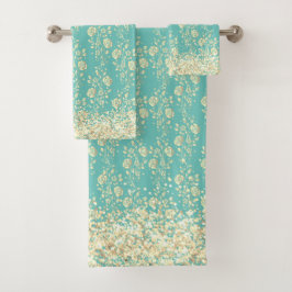 Conjunto De Toalhas Glama Floral Dourada