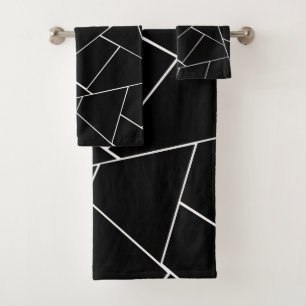 Conjunto De Toalhas Glama Geométrica Branca Negra #2 #geo #decor