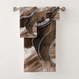 Conjunto De Toalhas Glama Marble Marble Castanho Agate Silver Glitter