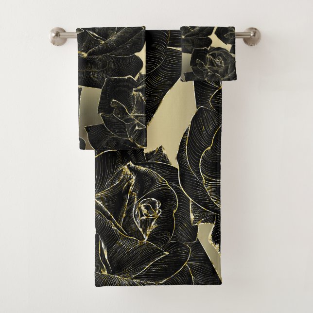Conjunto De Toalhas Glamouroso Elegante Chique Rosa Dourado & Preto (Insitu)