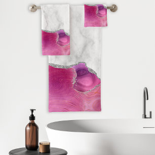 Conjunto De Toalhas Glaucoma de prata magenta-rosa magenta branca