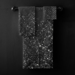 Conjunto De Toalhas Glimmery Onyx Damask   Grelha de Prata Negra