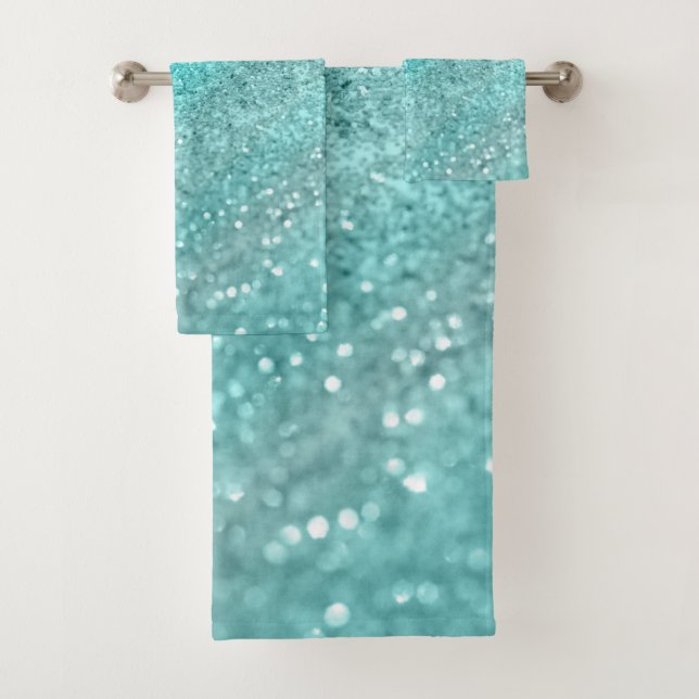 Conjunto De Toalhas Glitter Aqua Oceano Teal #1 (Insitu)
