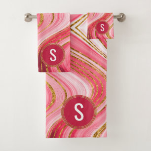 Conjunto De Toalhas Glitter de Agitação de Geodo Dourado Rosa Monogram