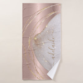 Conjunto De Toalhas Glitter Dourado com Rosa Metálico Monograma