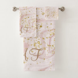 Conjunto De Toalhas Glitter Dourado de espiral branco rosa monograma