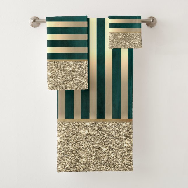 Conjunto De Toalhas Glitter Dourado de Na moda elegante,Verde (Insitu)