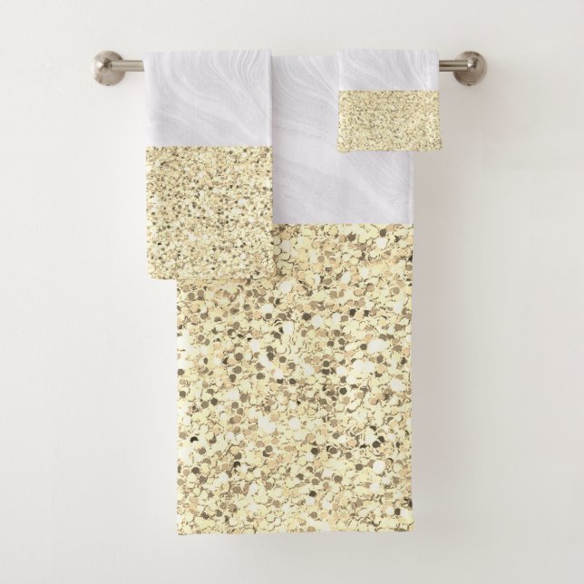Conjunto De Toalhas Glitter Dourado Mármore Branco Elegante (Insitu)