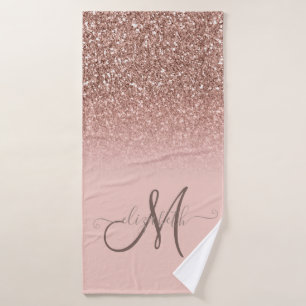 Conjunto De Toalhas Glitter Moderno Lantejoulas Ombre Dourado Rosa Mon
