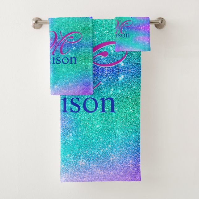 Conjunto De Toalhas Glitter ombre púrpura púrpura púrpura pingue-gota  (Insitu)