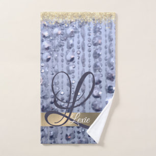 Conjunto De Toalhas Glittery Blue Monograma de Miçangas