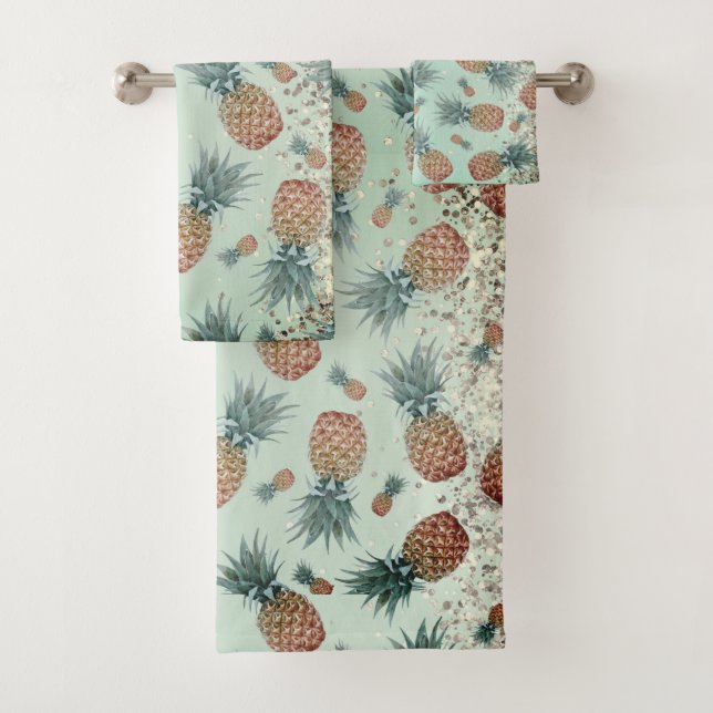 Conjunto De Toalhas Glittery Glittery Pineapple Bath Totoset (Insitu)